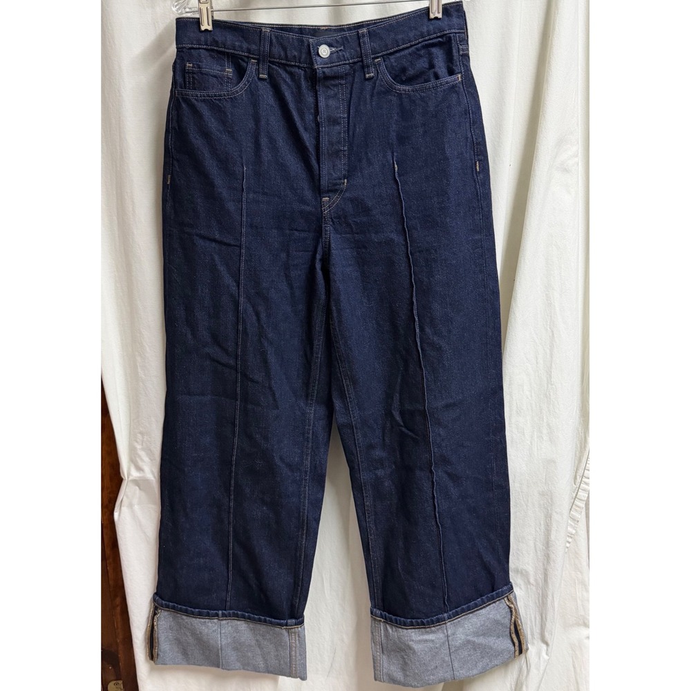 Banana Republic Womens Wide Leg Pintuck Seam Cuffed Dark Wash Jeans Size 30